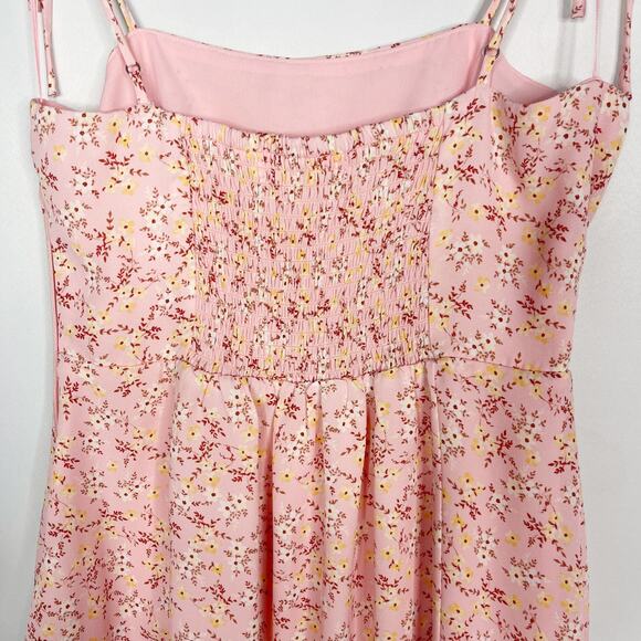 Lola and Grace Medium M Pink Ditsy Floral Tie Strap Skater Dress Smocked Back - Picture 8 of 9